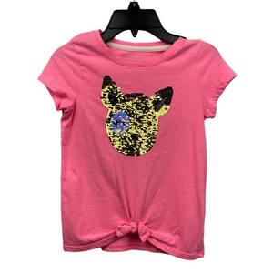 Cat &‎ Jack Pink Short Sleeve Shirt With Sequin Dog Design Size 7/8 Girl's